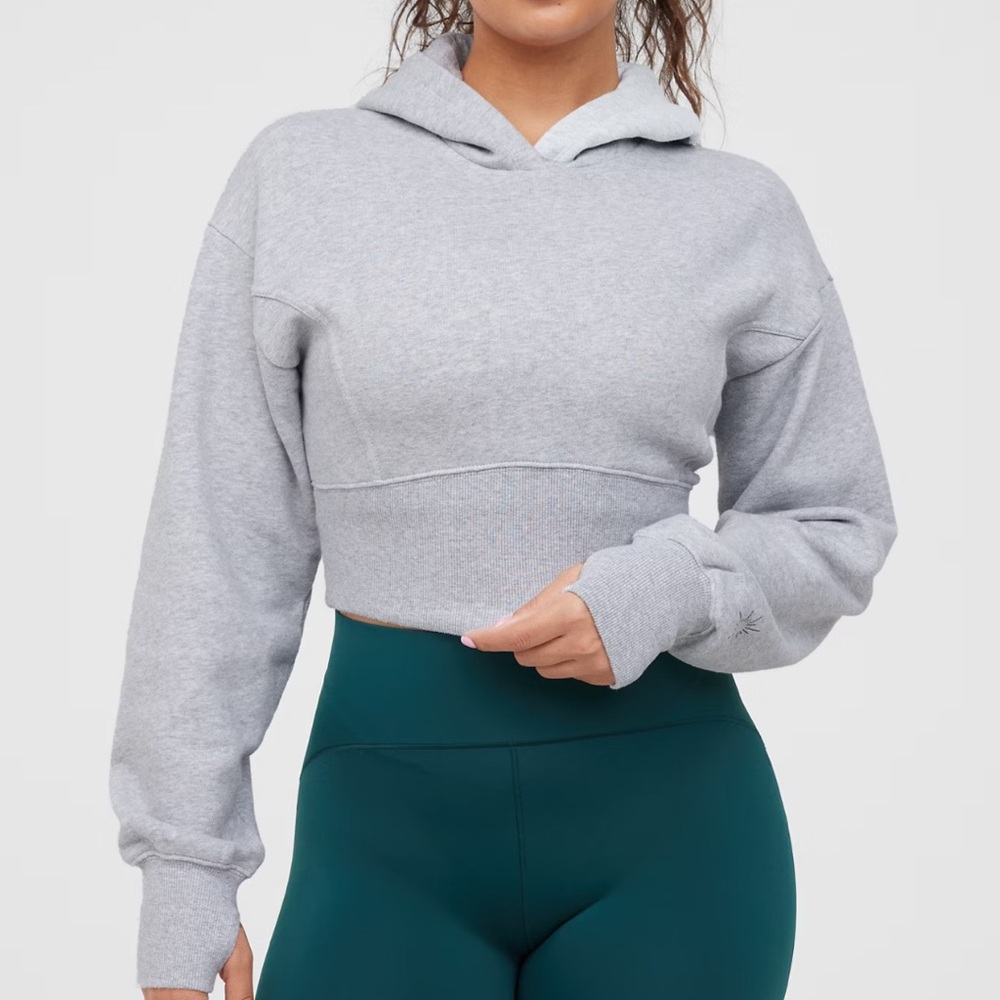 Offline by Aerie Gray Cropped Hoodie Relaxed Fit